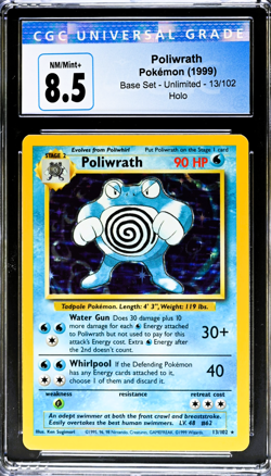 Poliwrath Base Set 13/102 Unlimited CGC 8.5 NM/Mint Holo Rare 1999 Pokemon TCG - Image 1