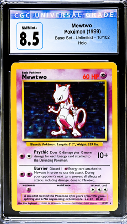 1999 Mewtwo Unlimited Base Set Pokemon Holo CGC 8.5 Holo Foil 10/102 BLUE LABEL - Image 1