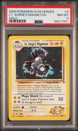 Lt. Surge's Magneton Holo 2000 Pokemon Gym Heroes #8 PSA 8 - Image 1