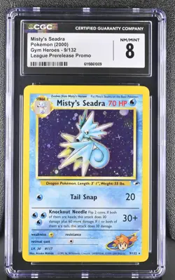 Misty's Seadra 9/132 League Prerelease Promo Gym Heroes Pokemon CGC 8 Nm/Mint - Image 1