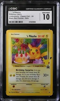 CGC 10 Birthday Pikachu Celebrations Classic Collection Promo Holo 24/53 Pokemon - Image 1