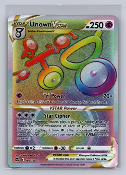 Unown VSTAR 199/195 Rainbow Rare Silver Tempest Pokemon Holo Near Mint - Image 1