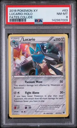 LUCARIO HOLO 63/124 FATES COLLIDE POKEMON PSA 8 - Image 1
