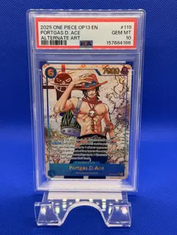 2025 ONE PIECE OP13 PORTGAS D ACE ALTERNATE ART # 119 PSA 10 - Image 1