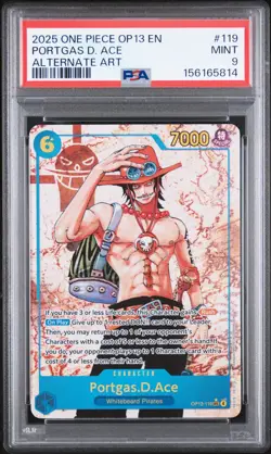 2025 ONE PIECE OP13 CARRYING ON HIS WILL ALTERNATE ART PORTGAS D. ACE PSA 9 MINT - Image 1