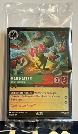 2026 DISNEY LORCANA D23 MAD HATTER GOLD MEMBER EXCLUSIVE PROMO CARD FACTORY SEAL - Image 1
