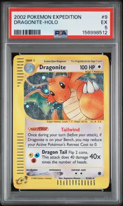 Dragonite Expedition Base Set Holo Rare Card 9/165 PSA 5 - Image 1