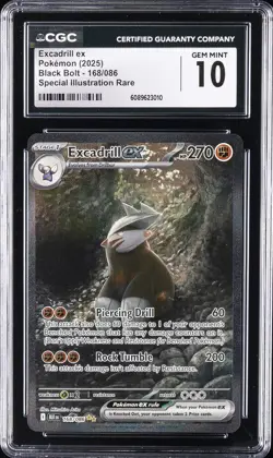 2025 POKEMON BLACK BOLT SIR #168 EXCADRILL EX CGC 10 GEM MINT - Image 1