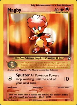 Magby 23/111 Rare Neo Genesis Pokemon Unlimited Lightly Played - Image 1