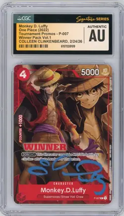 CGC Auth Colleen Clinkenbeard Signed Monkey.D.Luffy P-007 Winner Pack Vol. 1 - Image 1