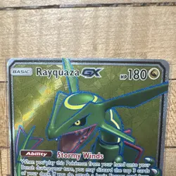 Pokemon Card Rayquaza GX Full Art Holo 160/168 moderate damage on back - Image 3