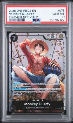 2026 One Piece EN Monkey.D.Luffy Tin Pack Set Vol. 2 P-075 PSA 10 Gem Mint - Image 1
