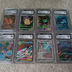 CGC pokemon slabs lot-8 cards total, Pikachu, Bulbasaur, SAR Palafin, Horsea - Image 1