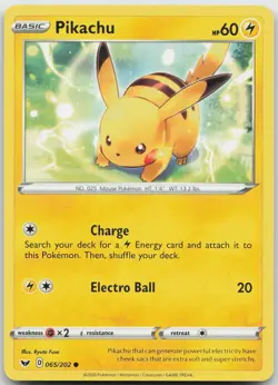 Pikachu 065/202 Common Sword & Shield Pokemon Near Mint - Image 1