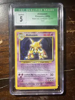 Pokemon TCG Alakazam Base Set Holo Card Unlimited 1/102 CGC grade 5 - Image 1