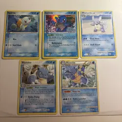 Squirtle 63/100 & 64/100 Wartortle 43/100, & Blastoise 14/100 & 13/95 Card Lot - Image 1