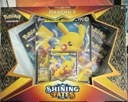 Pokemon TCG Shining Fates Pikachu V Collection Box English 4-Card Foil Holo - Image 1