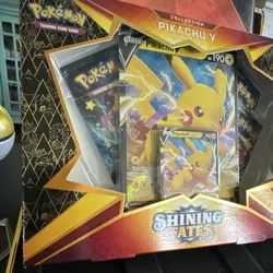 Pokemon TCG Shining Fates Pikachu V Collection Box English 4-Card Foil Holo - Image 2