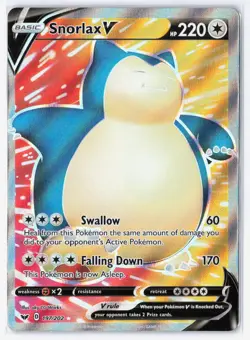 Pokemon TCG - Snorlax V - 197/202 - Sword & Shield Base Set - NM Ultra Rare - Image 1