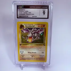 Pokemon Fossil 1/62 Aerodactyl 1st Edition Prerelease Holo Rare 1999 CGC 9 MINT - Image 1
