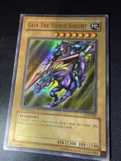 Yu-Gi-Oh! Legend of Blue Eyes Gaia The Fierce Knight 1st Edition LOB-006 HP/DMG - Image 1