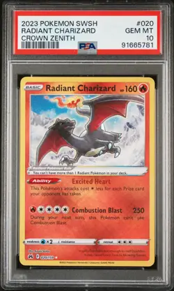 Radiant Charizard #020 Pokemon Sword And Shield Crown Zenith PSA 10 - Image 1