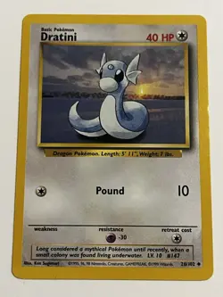 Dratini 26/102 Uncommon Base Set Unlimited Pokemon TCG MP - Image 1