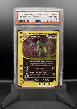 PSA 8 NM-MT 2003 Aquapolis Tyranitar Holo Foil H28/H32 Pokemon Card - Image 1