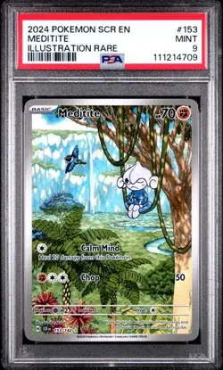 2024 POKEMON SCR EN-STELLAR CROWN ILLUSTRATION RARE #153 MEDITITE PSA 9 - Image 1