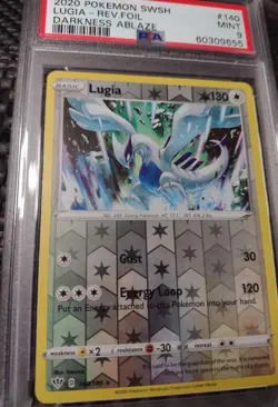 2020 Pokemon SWSH Darkness Ablaze Lugia Reverse Foil #140 PSA MINT 9 - Image 2