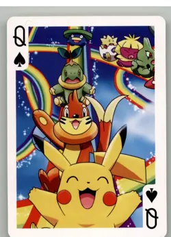 Pokemon Poker Playing Card - Rainbow Pikachu Turtwig Togepi- Queen of Spades - Image 1