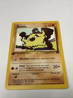 Mankey 61/82 Common Team Rocket 1st Edition Non Holo Pokemon Card Original Owner - Image 1