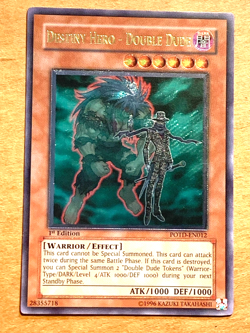 yugioh DESTINY HERO - DOUBLE DUDE POTD-EN012 Ultimate Rare 1st Edition near mint - Image 1