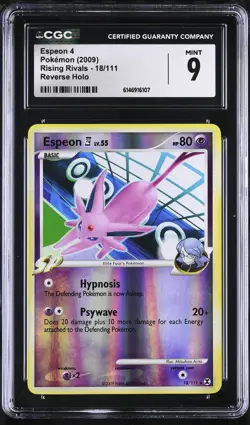 CGC 9 MINT Espeon 4 18/111 Rising Rivals Reverse Holo Pokemon Card - Image 1