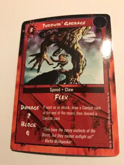 THROWIN’ GARBAGE : RAGE LOFR 1998 CCG Combat card, White Wolf werewolf TCG, NM - Image 1