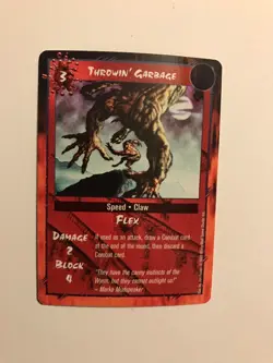 THROWIN’ GARBAGE : RAGE LOFR 1998 CCG Combat card, White Wolf werewolf TCG, NM - Image 2