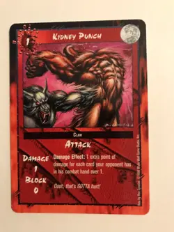 KIDNEY PUNCH : RAGE LOFR 1998 CCG Combat card, White Wolf werewolf TCG, NM - Image 2