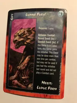 LUPINE FURY! : RAGE LOFR 1998 CCG Sept card, White Wolf werewolf TCG Gift, NM - Image 1