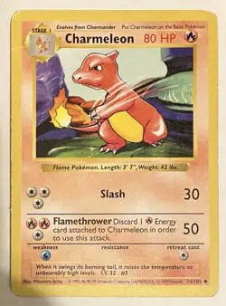 Pokemon TCG Card Charmeleon 24/102 Shadowless Base Set 1999 Uncommon Fire DMG - Image 1