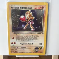 SWIRL Holo Pokemon Rocket's Hitmonchan Gym Heroes 11/132 Holo LP/NM Card Vintage - Image 1