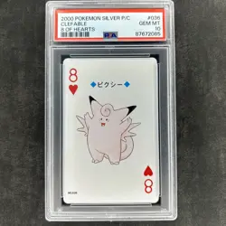 2000 Pokemon Silver Poker Playing Cards 8 Of Hearts Clefable Psa 10 #036 - Image 1