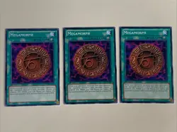 Yugioh - Megamorph x 3 - 1st Edition NM - Plus Free Holo Card - A - Image 1
