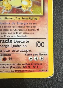 Pokemon TCG: Charizard (Unlimited Base Set ) Holo Rare 4/102 **Portuguese** - Image 5