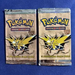 2x EMPTY Fossil Unlimited Pokemon Booster Pack Wrapper (Zapdos Art) B - Image 1