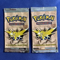 2x EMPTY Fossil Unlimited Pokemon Booster Pack Wrapper (Zapdos Art) - Image 1