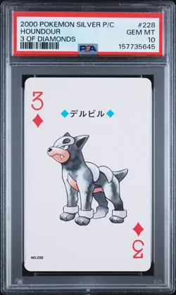 2000 POKEMON SILVER VERSION PLAYING CARDS 3 OF DIAMONDS #228 HOUNDOUR PSA 10 - Image 1