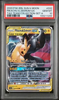 POKEMON INDONESIAN SUN & MOON TAG TEAM COLLECTION PIKACHU & ZEKROM GX PSA 10 - Image 1