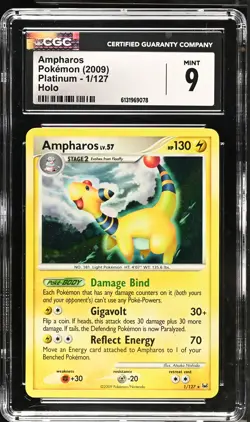 CGC 9 MINT Ampharos 1/127 Holo Platinum Pokemon Card - Image 1