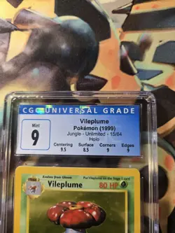 Vileplume 15/64 Jungle Unlimited Holo Pokemon CGC 9 Blue Label with Subgrades! - Image 4