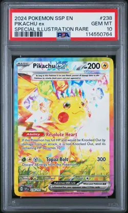 2024 POKEMON SSP EN-SURGING SPARKS SPECIAL ILLUSTRATION RARE PIKACHU EX PSA 10 - Image 1